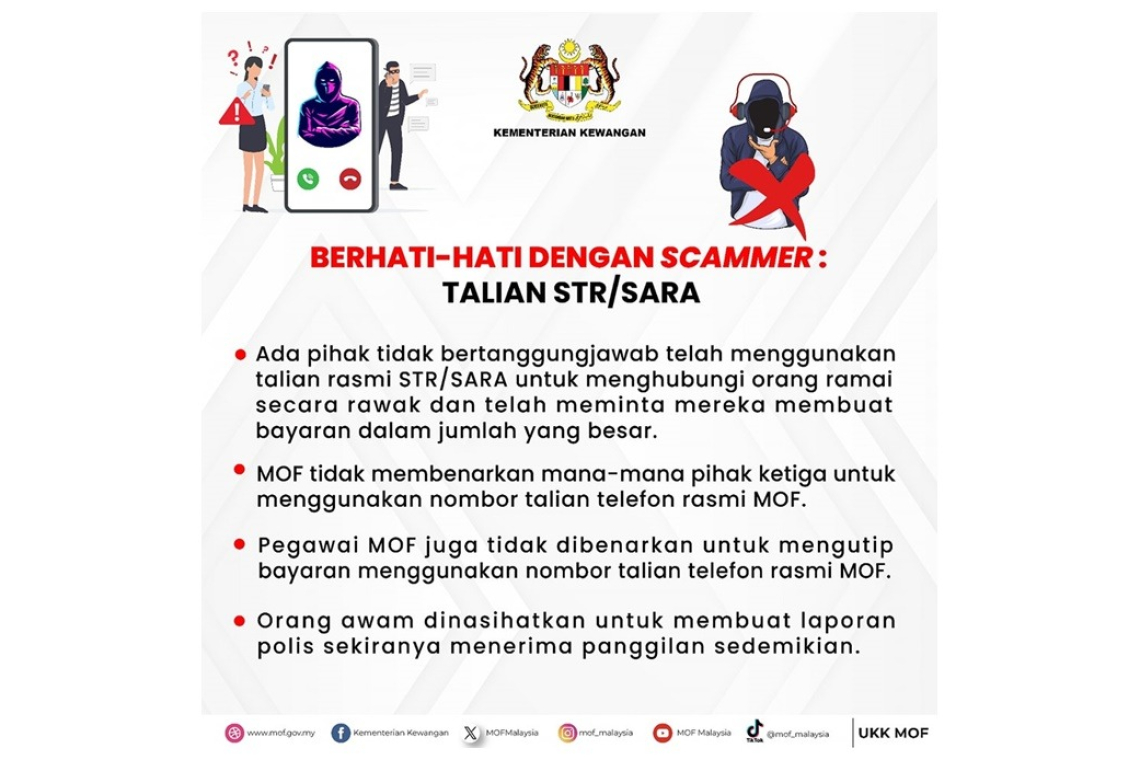MoF minta orang ramai berwaspada penipuan STR, SARA