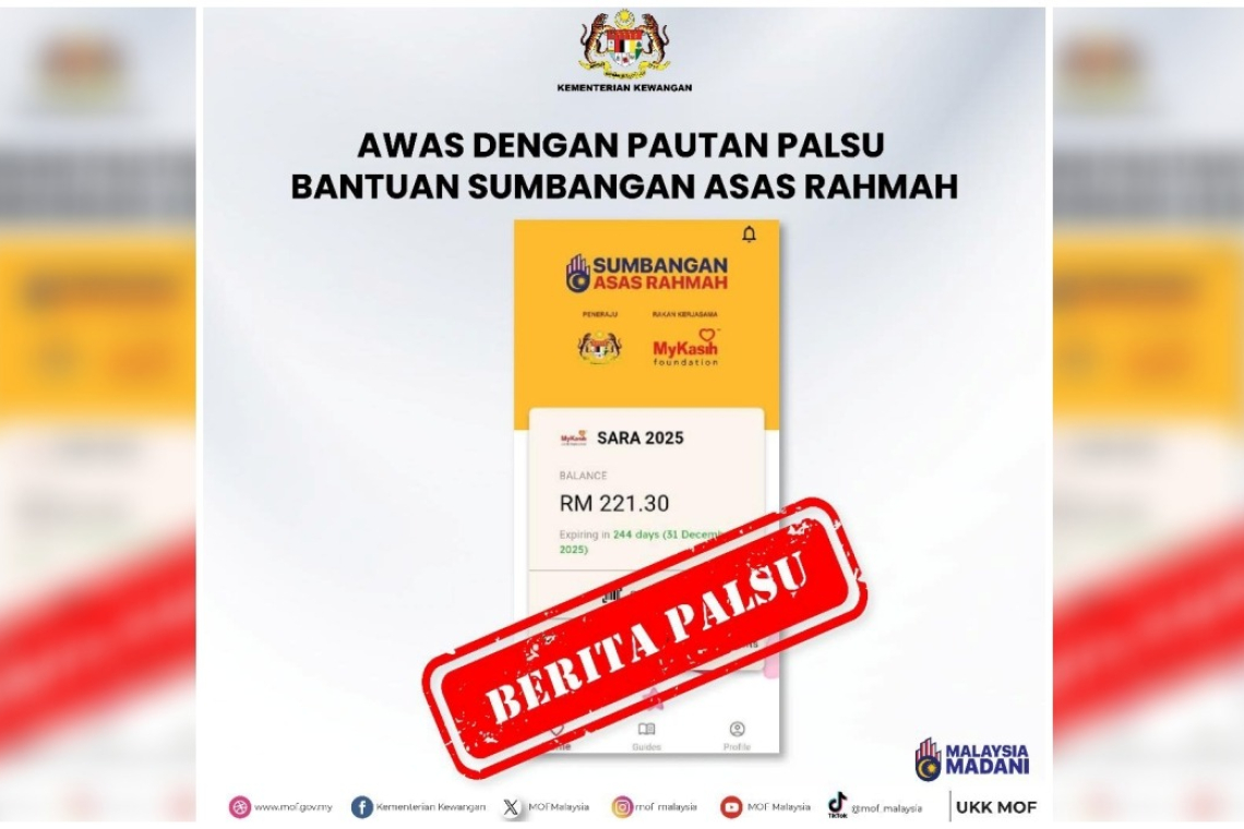 Hati-Hati Pautan Palsu Mesej Berkaitan Bantuan SARA – MoF
