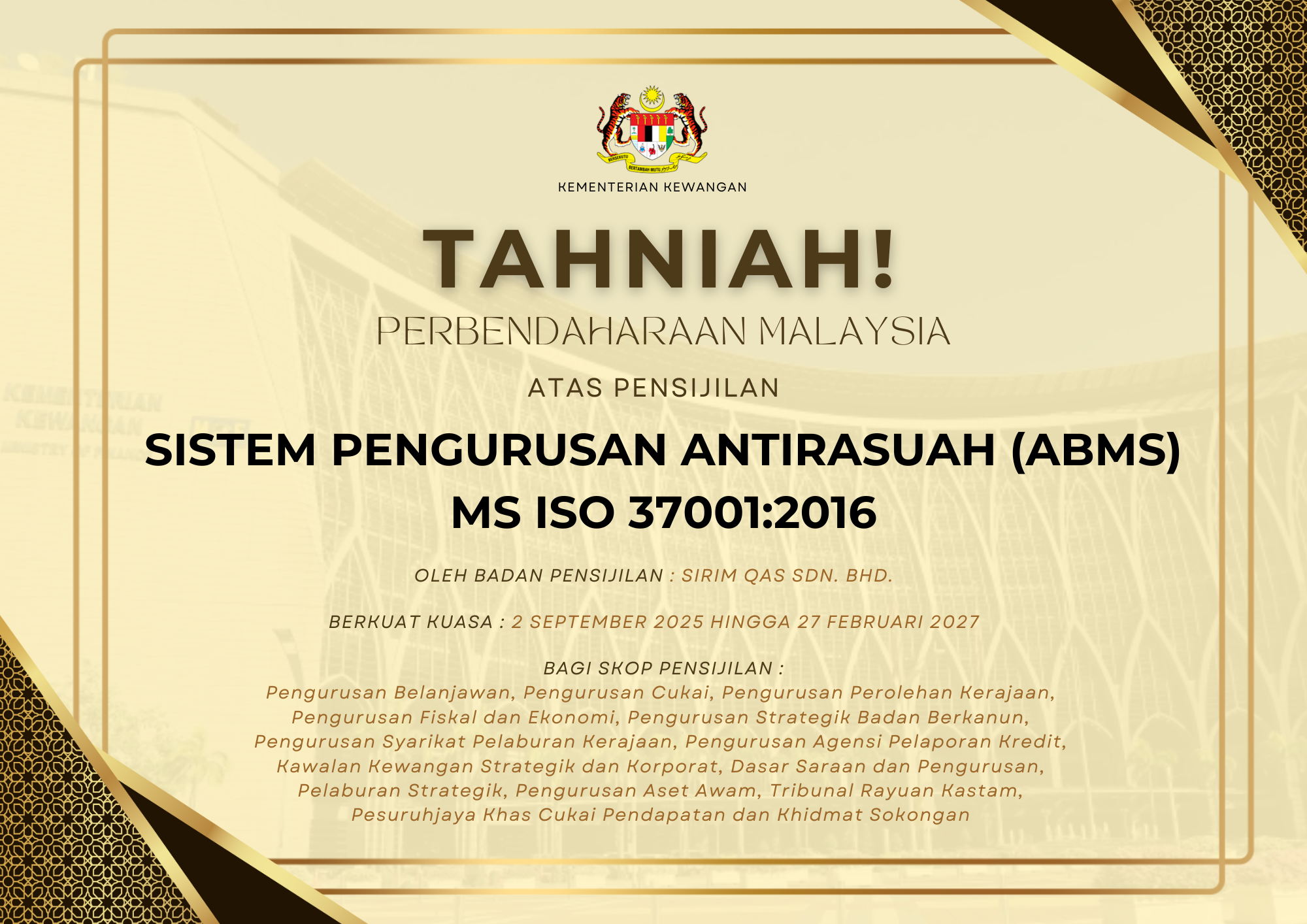 Pensijilan ABMS 2 September 2025 Hingga 27 Februari 2027